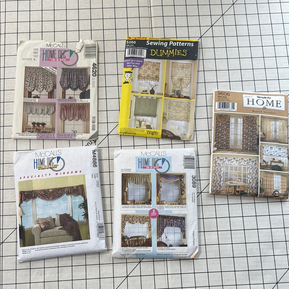 Small lot (5) Sewing Patterns for various styles of curtain/home decor